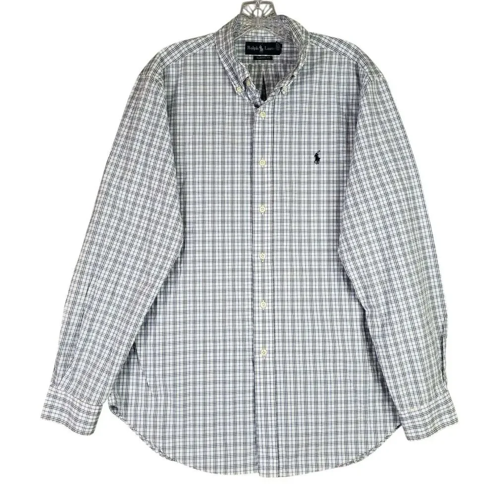 Polo Ralph Lauren Oxford Shirt Mens Size Large L Blue Plaid Button Down